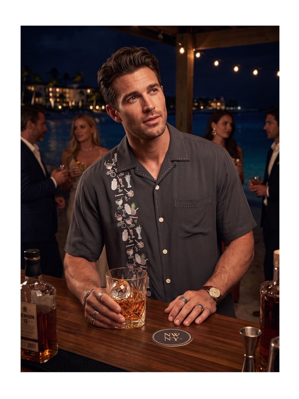 Nat Nast 🂱 Ltd Ed Birth Exotic Cocktail Embroidery Silk Camp Shirt 🂱 Black 🂱 S